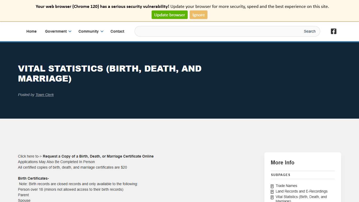 Town Clerk | Vital Statistics (Birth, Death, and Marriage)