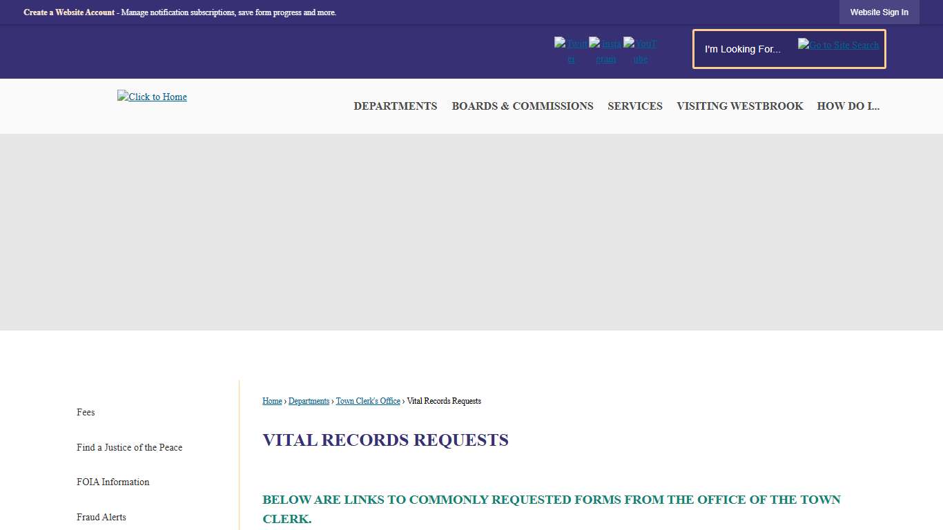vital records requests | Westbrook, CT